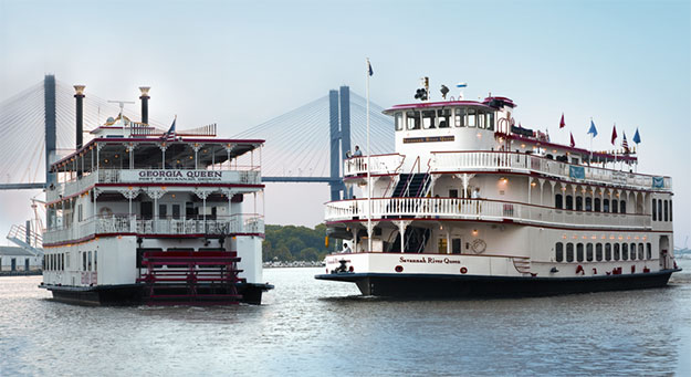 2 riverboats cruising the Savannah river