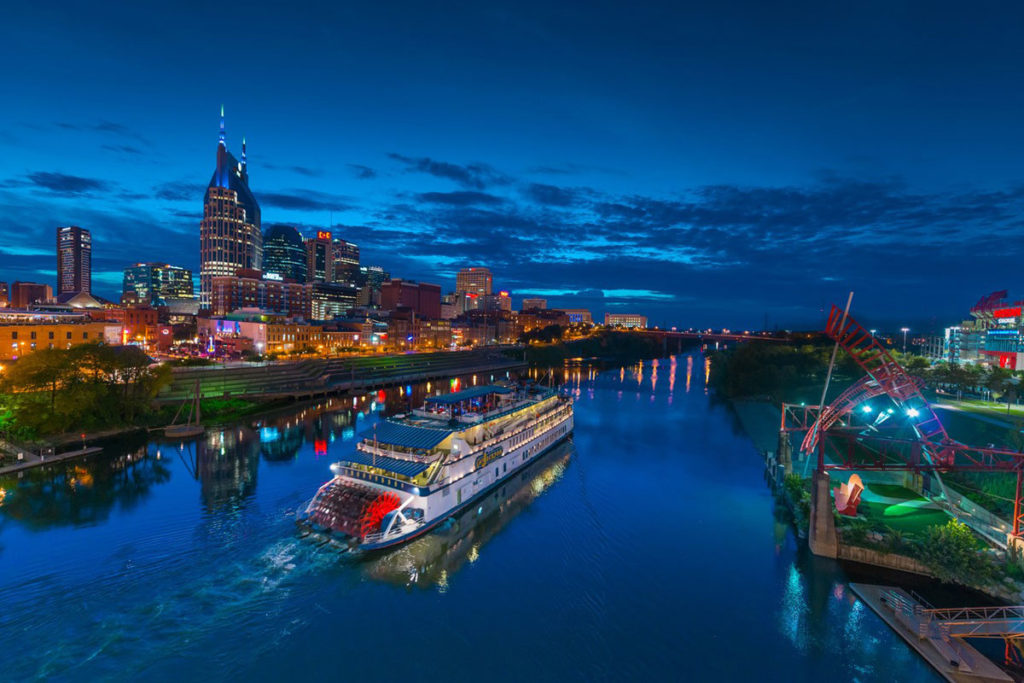 Cumberland River Boat Cruising Nashville At Night