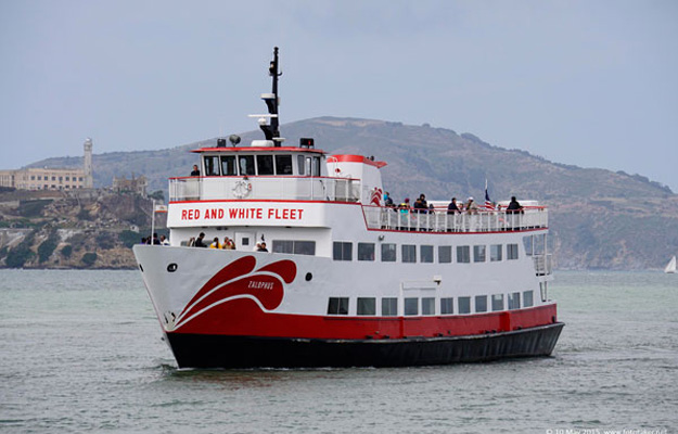 Red and White Ferry in Bay