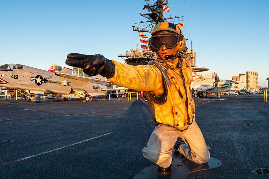 Photo of jet pilot at USS Midway Museum